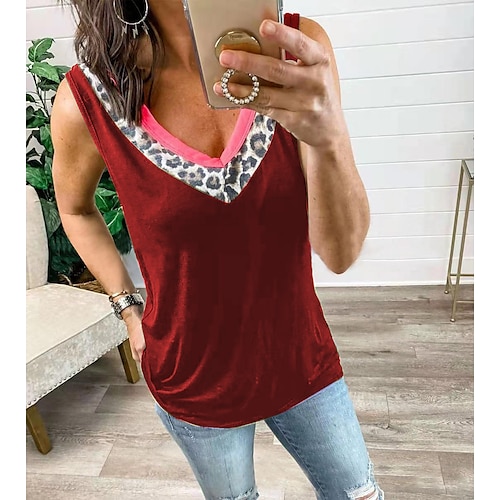 

Women's Leopard Daily Weekend Tank Top Camis Sleeveless Print V Neck Casual Streetwear Tops Green White Black S