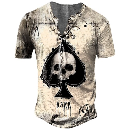 

Men's Henley Shirt Tee T shirt Tee 3D Print Graphic Poker Plus Size Henley Daily Sports Button-Down Print Short Sleeve Tops Basic Casual Designer Big and Tall Khaki