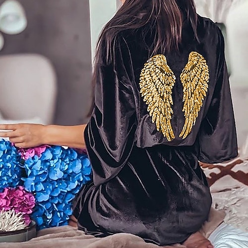 

Women's Pajamas Robes Gown Nighty Pjs Pure Color Simple Comfort Home Bed Polyester V Wire Long Sleeve Spring Summer Black