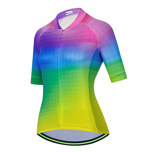 

21Grams Women's Cycling Jersey Short Sleeve Bike Top with 3 Rear Pockets Mountain Bike MTB Road Bike Cycling Breathable Quick Dry Moisture Wicking Reflective Strips Green Gradient Polyester Spandex