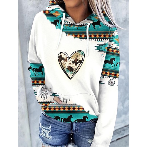 

felpe con cappuccio da donna grafica pullover, felpa con cappuccio a manica lunga da donna con stampa geometrica azteca coulisse color block felpa con cappuccio pullover con tasche