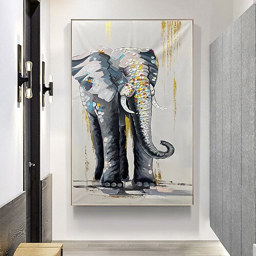 

Handmade Oil Painting CanvasWall Art Decoration Abstract Knife PaintingAnimal Elephantfor Home Decor Rolled Frameless Unstretched Painting