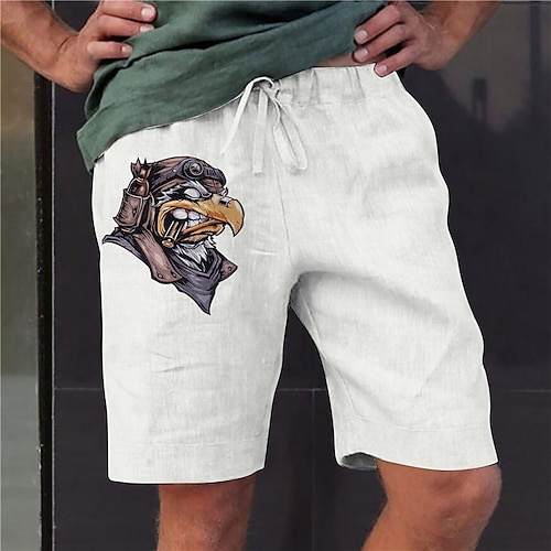 

Men's Stylish Designer Straight Shorts Elastic Waist Print Short Pants Sports Outdoor Daily Graphic Prints Eagle Cotton Blend Comfort Breathable Mid Waist White S M L XL XXL