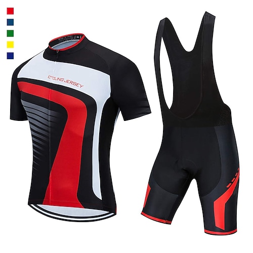 

21Grams Men's Cycling Jersey with Bib Shorts Short Sleeve Mountain Bike MTB Road Bike Cycling Green Sky Blue Red Bike Clothing Suit 3D Pad Breathable Quick Dry Moisture Wicking Back Pocket Polyester