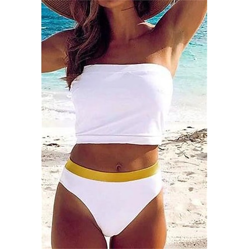 

Women's Swimwear Bikini 2 Piece Normal Swimsuit Backless Bandeau High Waisted Color Block White Black Strapless Bathing Suits New Vacation Sexy / Modern / Cute / Padded Bras