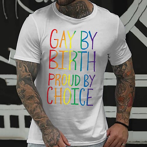 

Men's Unisex T shirt Tee Hot Stamping Rainbow Graphic Prints Letter Crew Neck Street Daily Print Short Sleeve Tops Casual Designer Big and Tall Sports White Blue Gray