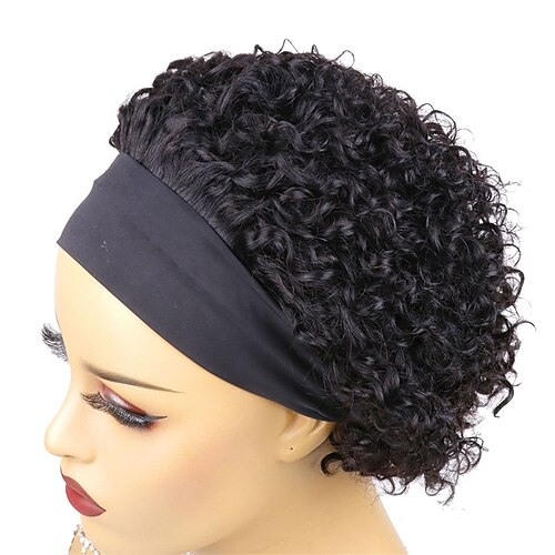 

Human Hair Wig Kinky Curly With Headband Natural Black Adjustable Easy to Carry Natural Hairline Machine Made Brazilian Hair Women's Natural Black #1B 6 inch 8 inch Party / Evening Daily Wear Vacation