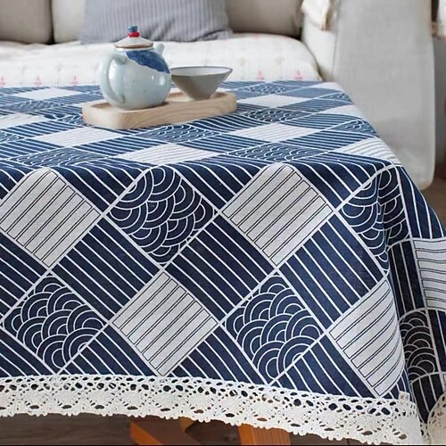 

Rectangular Cotton And Linen Tablecloth Waterproof Antifouling Cover Outdoor Dining Table Cloth