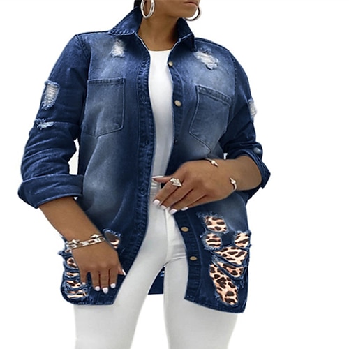 

Femme Grande taille Veste Blouson Bouton Poche Graphic Extérieur Vacances manche longue Col rabattu Longue Hiver Automne Bleu de minuit Bleu clair L XL XXL 3XL