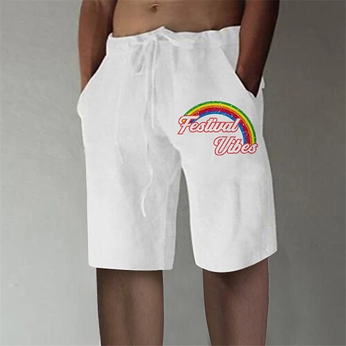 

Men's Designer Stylish Straight Shorts Elastic Waist Print Short Pants Sports Outdoor Daily Rainbow Graphic Prints Cotton Blend Comfort Breathable Mid Waist White S M L XL XXL / Summer