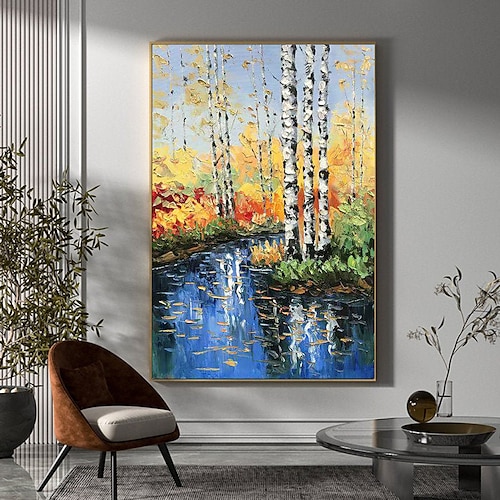 

Frameless Oil Painting Handmade Oil PaintingCanvasWall Art DecorationAbstract Knife Painting Blue LandscapeHome Decoration Roll Frameless Painting