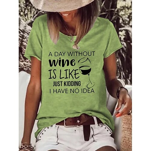

Women's Casual Weekend Painting T shirt Tee Graphic Text Short Sleeve Print Round Neck Basic Tops Green Blue Gray S