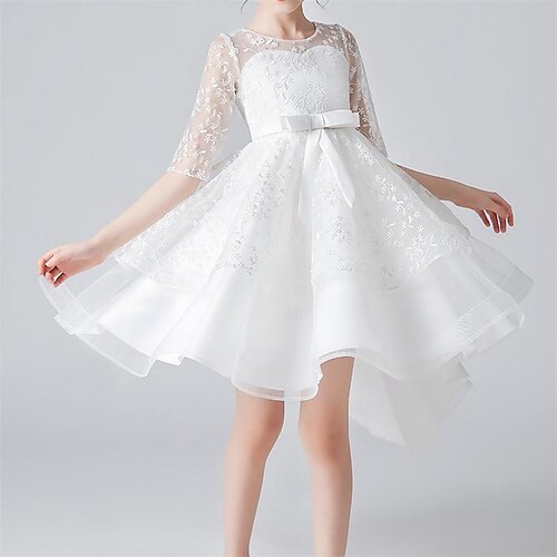 

Kids Little Girls' Dress Solid Colored Tulle Dress Party Daily Bow White Knee-length Half Sleeve Princess Cute Dresses Spring Summer Slim 4-13 Years