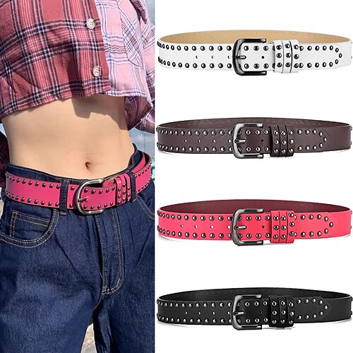 

Women's PU Buckle Belt PU Leather Prong Buckle Geometric Rivet Decor Formal Casual Daily Holiday White Black Red Coffee