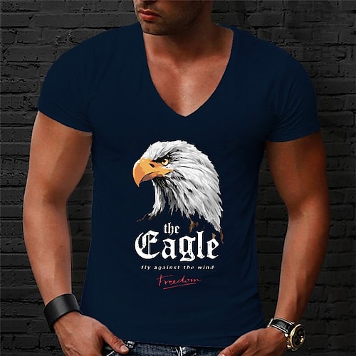 

Homme T shirt Tee Lettre Aigle Col V Normal Extérieur Plein Air Manche Courte Imprimer Vêtement Tenue Sportif Design simple Décontractées