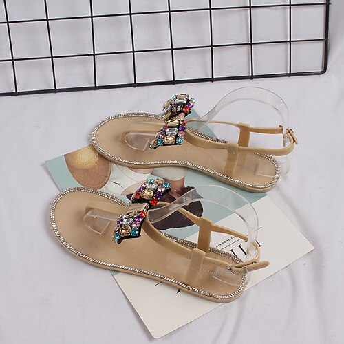 

Women's Sandals Flat Sandals Sparkling Glitter Flat Heel Round Toe Open Toe Elegant Casual Daily PVC Loafer Spring Summer Solid Colored Almond White Black