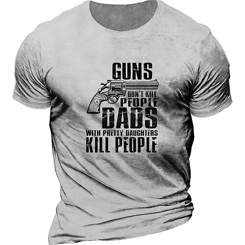 

Men's Unisex T shirt Tee 3D Print Graphic Prints Weapon Letter Crew Neck Street Daily Print Short Sleeve Tops Casual Designer Big and Tall Sports Gray Navy Blue
