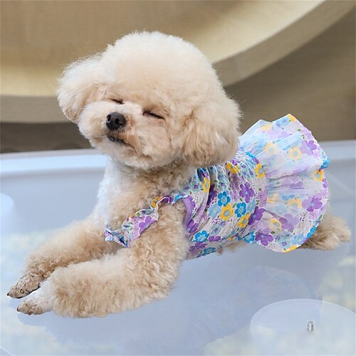 

Dog Bowknot Floral Dress Skin-Friendly Pet Princess Dress Dog Sundress Summer Puppy Clothes for Dogs and Cats