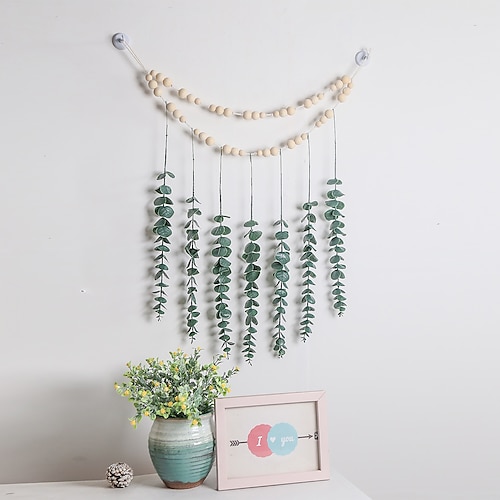 

Perles en bois eucalyptus plante verte fait à la main cadeau ornement Tenture murale décor art style pastoral maison artisanat décoratif