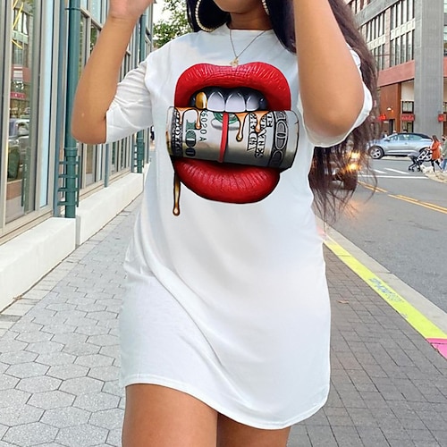

Women's Plus Size Curve T Shirt Dress Tee Dress Print Round Neck Short Sleeve Spring Summer Casual Short Mini Dress Causal Daily Dress
