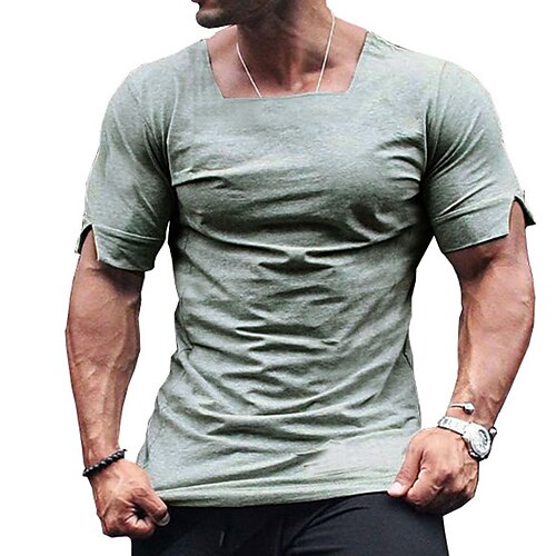 

Men's T shirt Tee Solid Color Boat Neck Casual Daily Short Sleeve Tops Lightweight Fashion Comfortable Green Light gray
