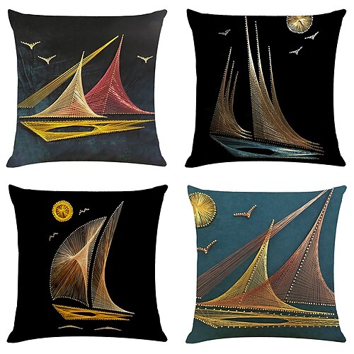 

Boat Double Side Cushion Cover 4PC Soft Decorative Square Throw Pillow Cover Cushion Case Pillowcase for Sofa Bedroom Superior Quality Machine Washable