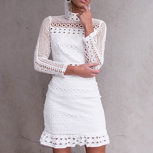 

Women's Party Dress Lace Dress Bodycon White Long Sleeve Pure Color Cut Out Winter Fall Autumn Stand Collar Modern Winter Dress Fall Dress 2022 S M L XL