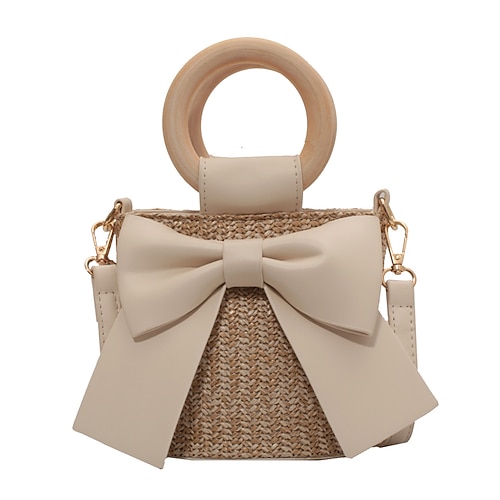 

Women's Top Handle Bag Straw Solid Color Holiday Going out Pink Yellow Beige