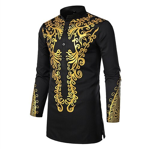 

Men's Shirt Floral Graphic Stand Collar Street Casual Button-Down Long Sleeve Tops Casual Fashion Breathable Comfortable White Black