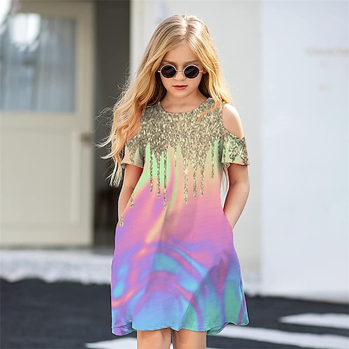 

Kids Girls' Dress Graphic A Line Dress Above Knee Dress Daily Print Short Sleeve Cute Dress 3-12 Years Spring Purple Red