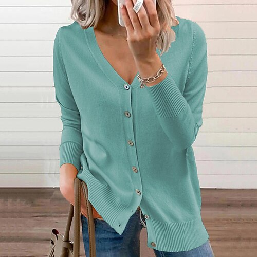 

Women's Jacket Casual Jacket Daily Spring Summer Regular Coat V Neck Regular Fit Breathable Casual Jacket Long Sleeve Solid Color Classic Green Blue Khaki