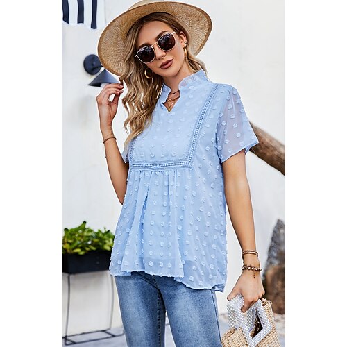 

Women's Plain Daily Weekend Blouse Peplum Shirt Short Sleeve Flowing tunic V Neck Casual Streetwear Tops White Black Pink S
