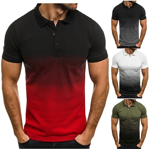 

Men's T-shirt Sleeve Color Block Henley Medium Spring & Summer Green White Gray Black-Red