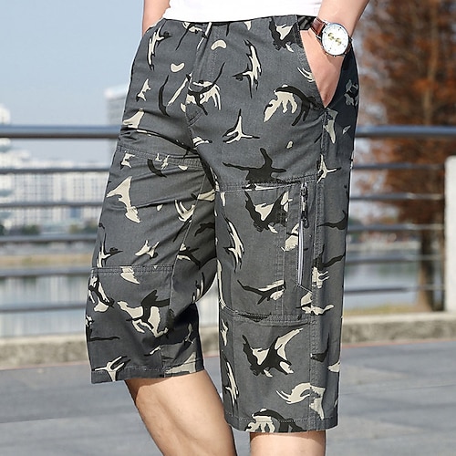 

Men's Classic Style Casual Shorts Capri shorts Cargo Shorts Multiple Pockets Calf-Length Pants Casual Daily Camouflage Solid Color Comfort Breathable Mid Waist Army Green Khaki Camouflage Gray Navy