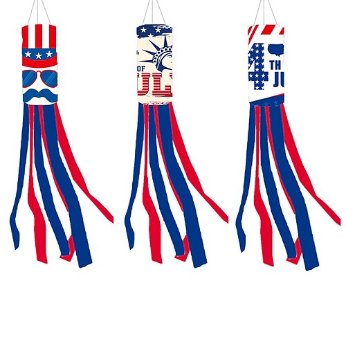 

1 Pack American US Flag Windsock 60 Inch 4th of July Decorations, Wind Socks Outdoor Hanging Embroidered Stars & Stripes Patriotic Memorial Day Decor, UV/Fade-Resistant