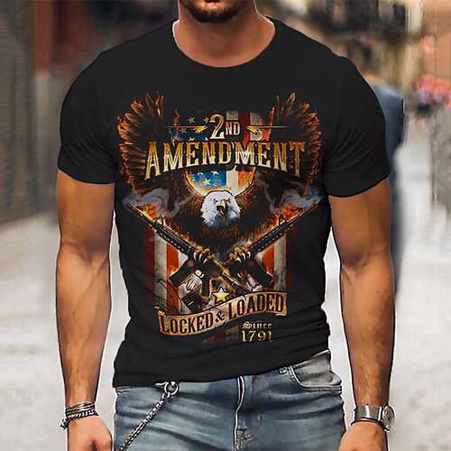 

Men's T shirt Hot Stamping Graphic National Flag Crew Neck Casual Daily Print Short Sleeve Tops Fashion Vintage Designer Big and Tall Black