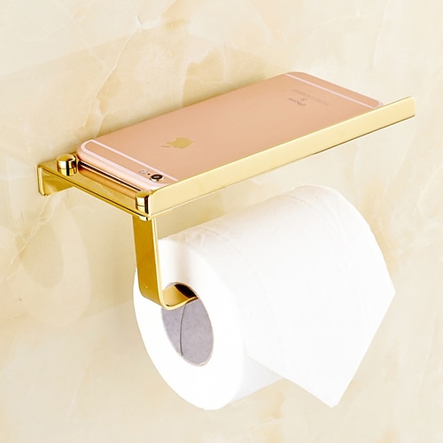 

Wall Mount Toilet Paper Holder with Phone Shelf Stainless Steel Toilet Paper Roll Holder Free of Pounch Tissue Holder Bathroom Accessories