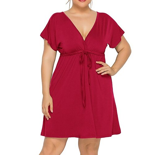 

Women's Plus Size A Line Dress Solid Color V Neck Short Sleeve Spring Summer Work Short Mini Dress Daily Holiday Dress