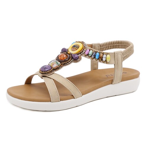 

Women's Sandals Boho Bohemia Beach Flat Sandals Flat Heel Round Toe Open Toe Elegant Casual Daily Office Walking Shoes PU Leather Elastic Band Spring Summer Solid Colored Almond Black Brown