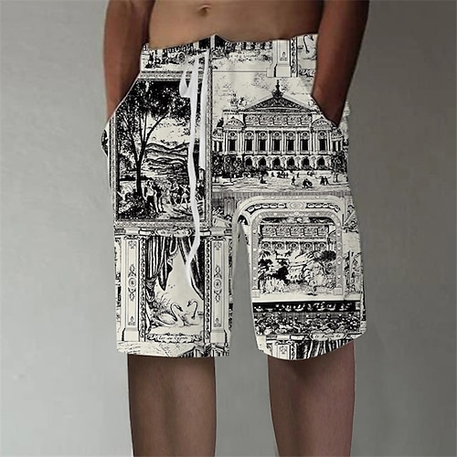 

Men's Stylish Designer Straight Shorts 3D Print Elastic Waist Short Pants Sports Outdoor Daily Graphic Prints Building Cotton Blend Comfort Breathable Mid Waist Black M L XL XXL 3XL / Summer / Beach