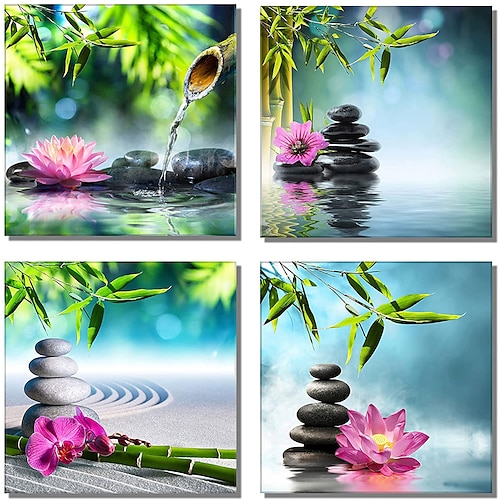 

Print Stretched Canvas Prints - Florals Classic Modern Four Panels Art Prints