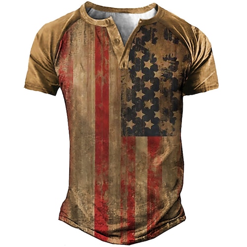 

Homens Camiseta Camisa Henley Camisetas Gráfico Bandeira Bloco de cor Henley Verde Azul Roxo Marron Cinzento Impressão 3D Tamanho Grande Ao ar livre Diário Manga Curta Patchwork Botão para baixo Roupa