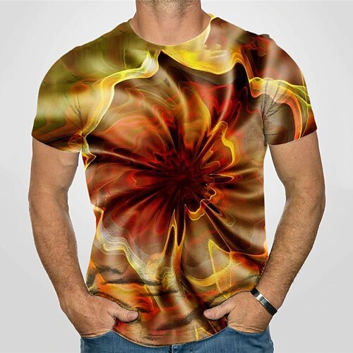 

Men's Unisex T shirt 3D Print Optical Illusion Abstract Graphic Prints Crew Neck Street Daily Print Short Sleeve Tops Casual Designer Big and Tall Sports Yellow