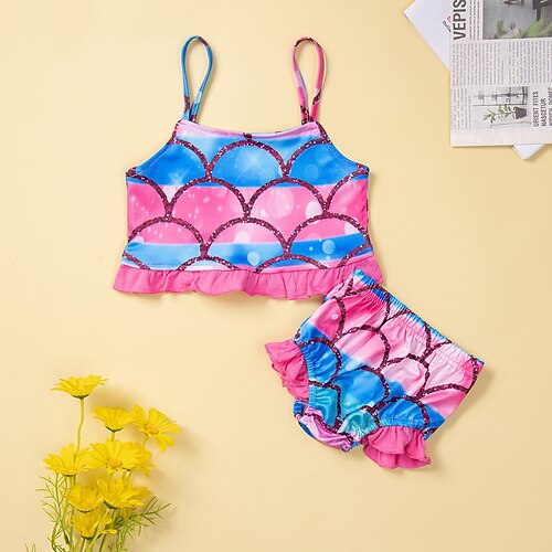 

Kids Girls' Swimwear Two Piece Swimsuit Print Swimwear Scales Sleeveless Blue Outdoor Beach Cute Bathing Suits 1-5 Years