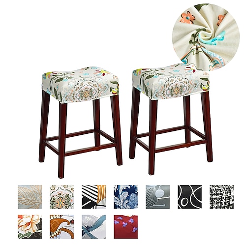 

2 Pcs Elastic Rectangle Bar Stool Covers Stretch Vanity Stool Cover Floral Graphic Chair Seat Slipcovers Counter Stool Cover Saddle Seat Covers Washable