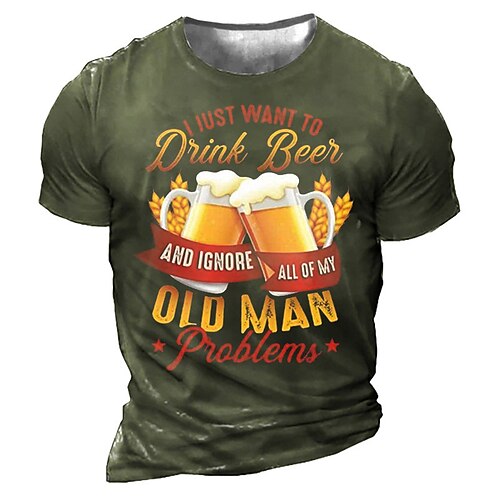 

Men's Unisex T shirt 3D Print Graphic Prints Beer Crew Neck Street Daily Print Short Sleeve Tops Casual Designer Big and Tall Sports Black Army Green Dark Gray