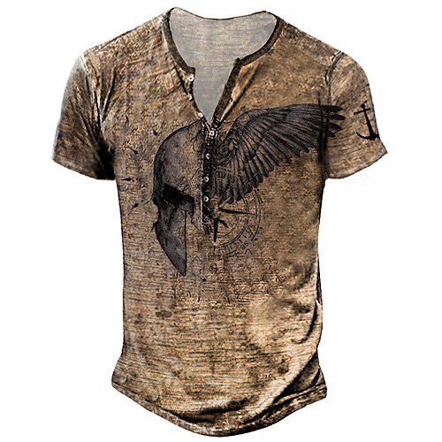 

Men's T shirt Tee Henley Shirt Tee Graphic Eagle Henley Brown 3D Print Plus Size Outdoor Daily Short Sleeve Button-Down Print Clothing Apparel Basic Designer Casual Big and Tall / Summer / Summer