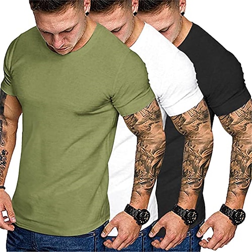 

Men's 3 Pack Gym Workout T Shirt Short Sleeve Base Layer Muscle Bodybuilding Training Fitness Tee Tops