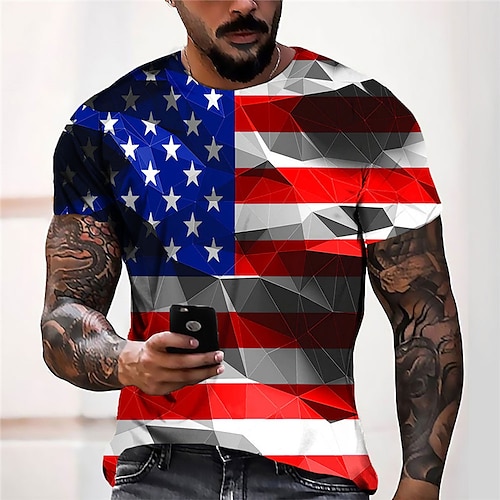 

Men's Unisex T shirt Tee Graphic Prints National Flag Crew Neck Red 3D Print Outdoor Street Short Sleeve Print Clothing Apparel Sports Designer Casual Big and Tall / Summer / Summer