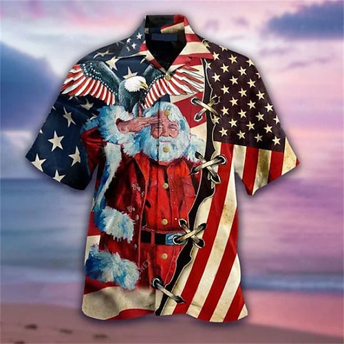 

Men's Shirt Santa Claus Turndown Street Casual 3D Button-Down Short Sleeve Tops Casual Fashion Comfortable Beach Red